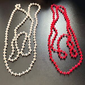 Red and White Beaded Necklace Set